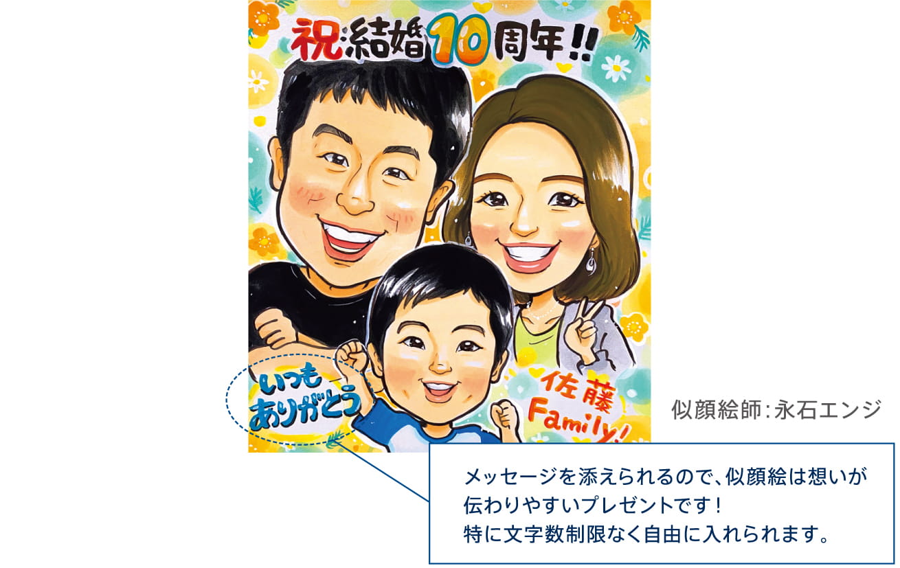 結婚10周年に似顔絵のプレゼント- オレンジスマイル