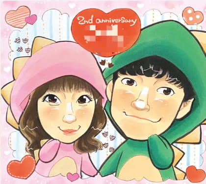 はるか作の怪獣着ぐるみコスプレのカップル記念日似顔絵