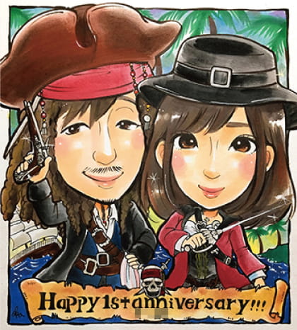 おかさとみ作の海賊コスプレの1周年記念似顔絵