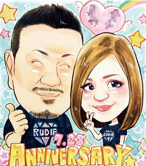 「ぴのきち」描いたカップルの1年記念日似顔絵