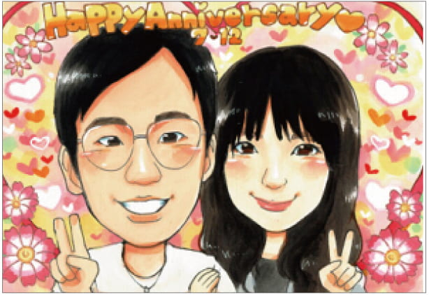 「いちろ」作のカップル1年記念日似顔絵
