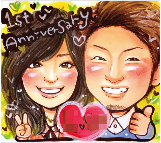 「きのみ」作のカップル1年記念日似顔絵