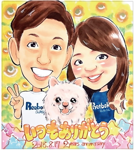 「ぴのきち」作のお付き合い記念日似顔絵