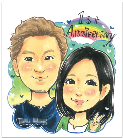 「トミー」作のカップル1年記念日似顔絵