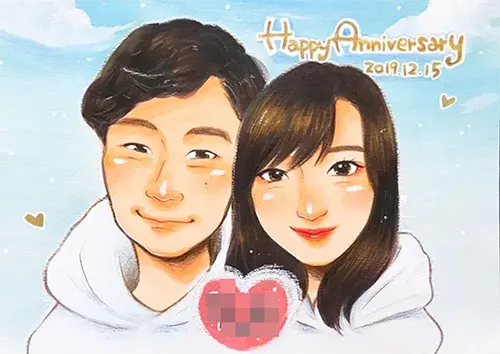「きのみ」作のカップル2年記念日似顔絵