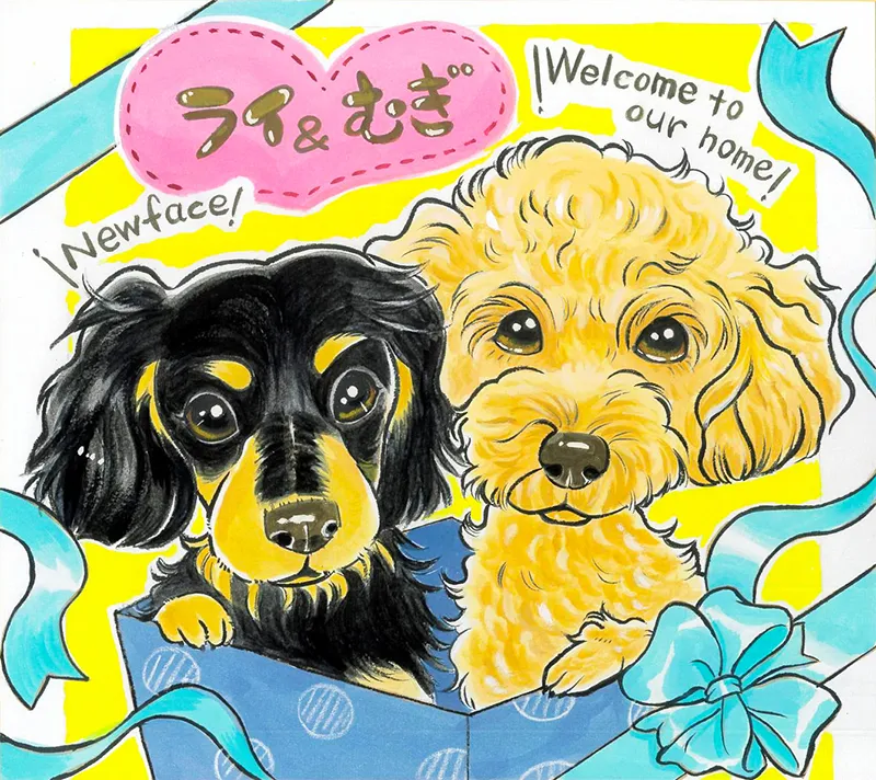 2匹の犬の似顔絵