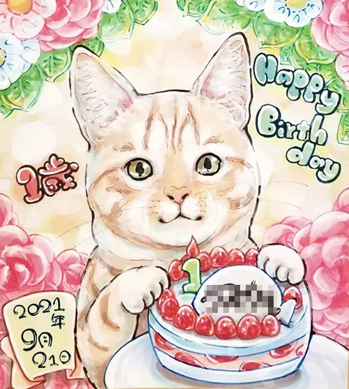 猫の誕生日似顔絵