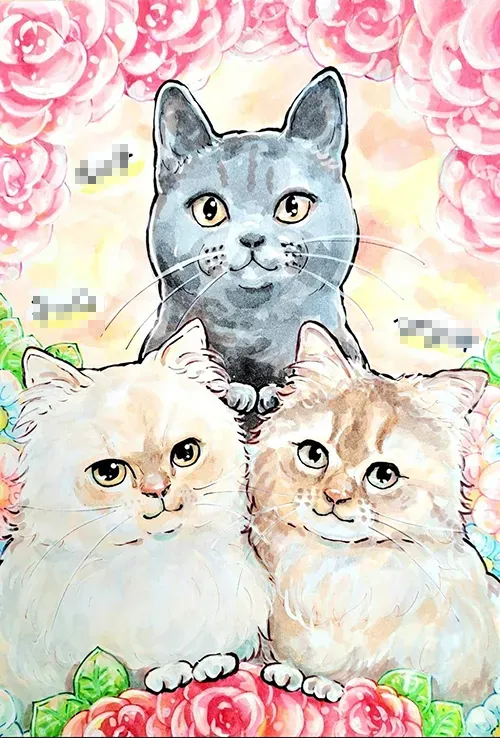 猫3匹の似顔絵