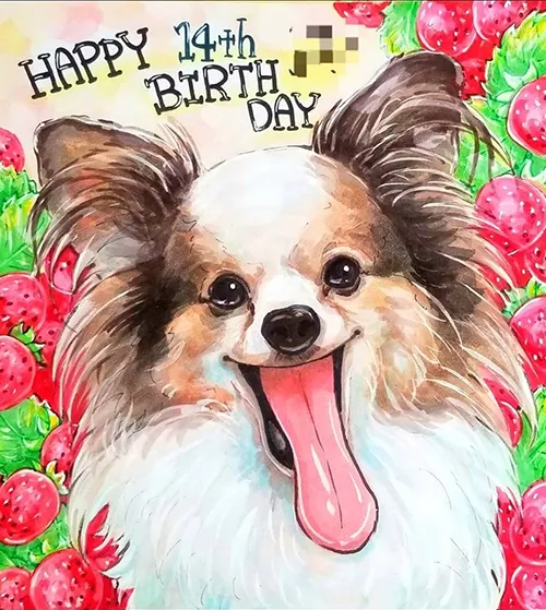 犬の誕生日似顔絵