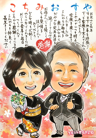 結婚式にご両親に贈る似顔絵サンクスボード オレンジスマイル