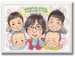 「nocchi」作のお孫さんと一緒に描いた還暦似顔絵