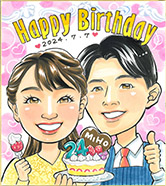 Bellが描いたカップルの誕生祝い似顔絵