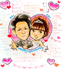 はるかが描いた結婚祝いの寄せ書き似顔絵