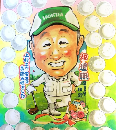 riokaが書いたゴルフ場背景の寄せ書き似顔絵