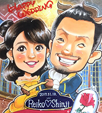 美女と野獣風の似顔絵ウェルカムボード