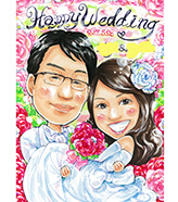 薔薇のお花に囲まれた似顔絵ウェルカムボード