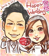 新郎新婦の手つなぎ姿の似顔絵ウェルカムボード