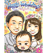 子供も一緒に描いた家族の似顔絵ウェルカムボード